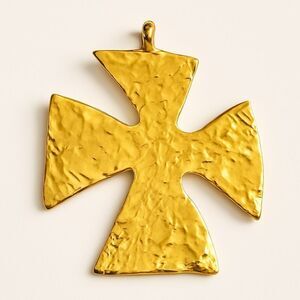 Neiman Marcus Hammered Gold-Tone Artisan Cross Pendant